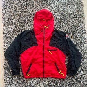 Marlboro Red and Black Raincoat with Yellow Accents